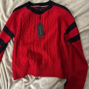 Tommy Hilfiger Red and Black Crewneck Sweater